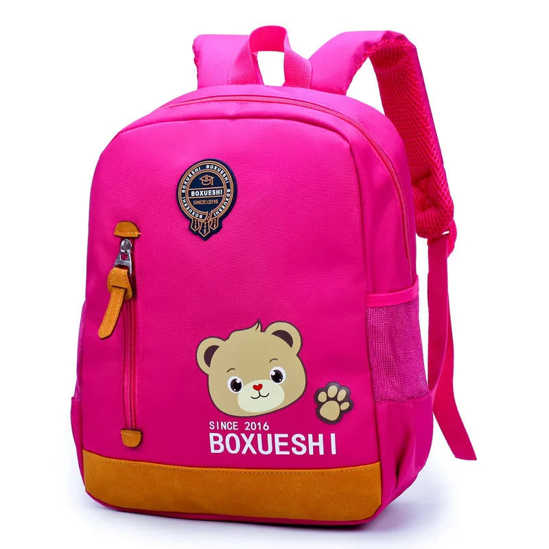 Cartoon bear nursery school backpack in deep blue colour for schoolboys
