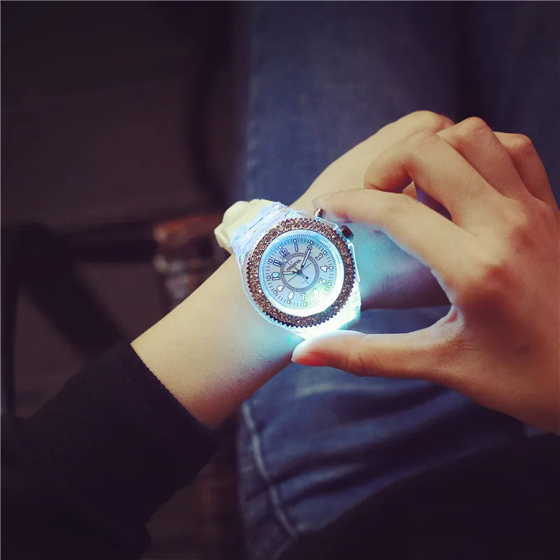 Women's LED luminous watch with alloy case and silicone strap in multiple colour options