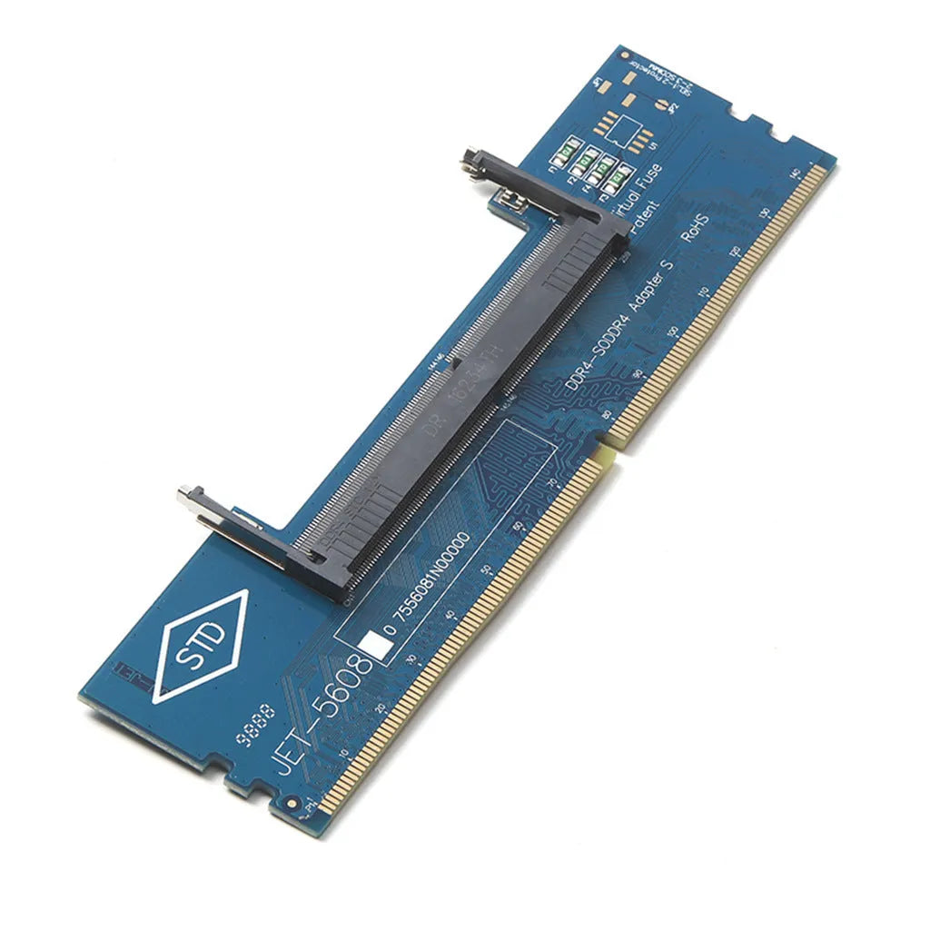 DDR4 laptop memory to desktop adapter card with test protection circuitry