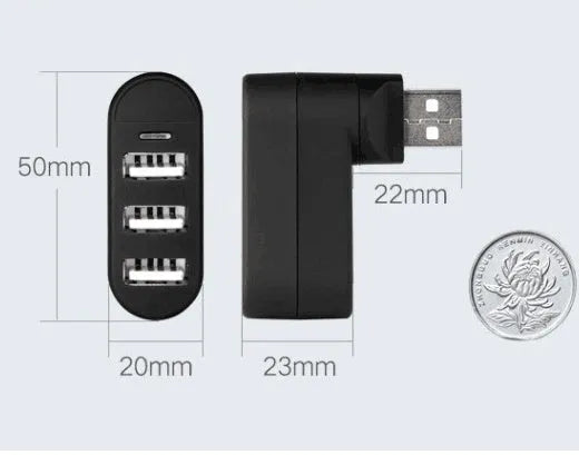 USB 2.0 hub with four ports and spinning colour design in black and white options