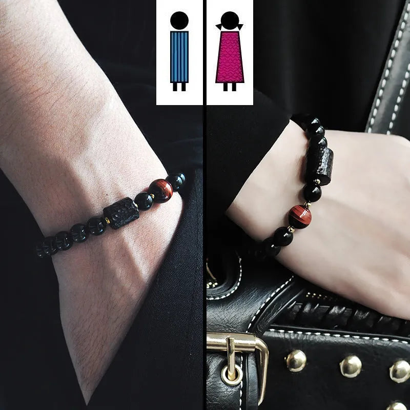 Men's obsidian crystal bracelet Korean style with black beads on wrist