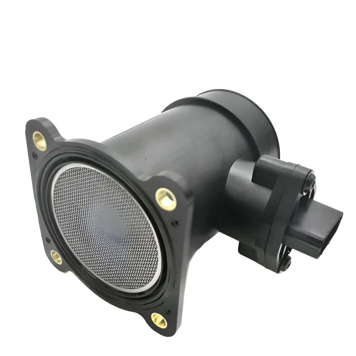 Black ferrous metal automotive air flowmeter MAF sensor, 13.5cm x 11.5cm x 12.5cm