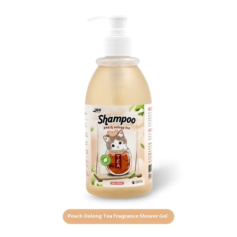 Cat Universal Bath Lotion 280ml cat shampoo with anti-mite sterilisation, available in Peach Oolong, Grapefruit Black, and Qingling White Tea