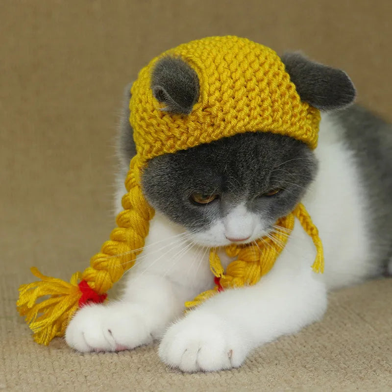 Cat scorpion pullover cap in black rabbit hair crepe weave side view
