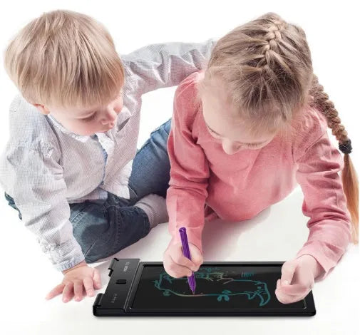 Black electronic LCD tablet with full perspective screen on flat surface