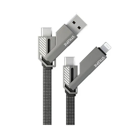 C71L 240W four-in-one fast charge data cable in Tungsten Black with zinc alloy connector and braided nylon cable
