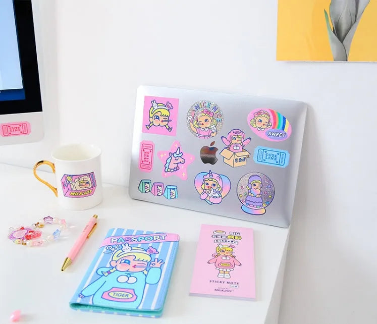 Cartoon sticker set with 16 PVC stickers and storage box for DIY decoration