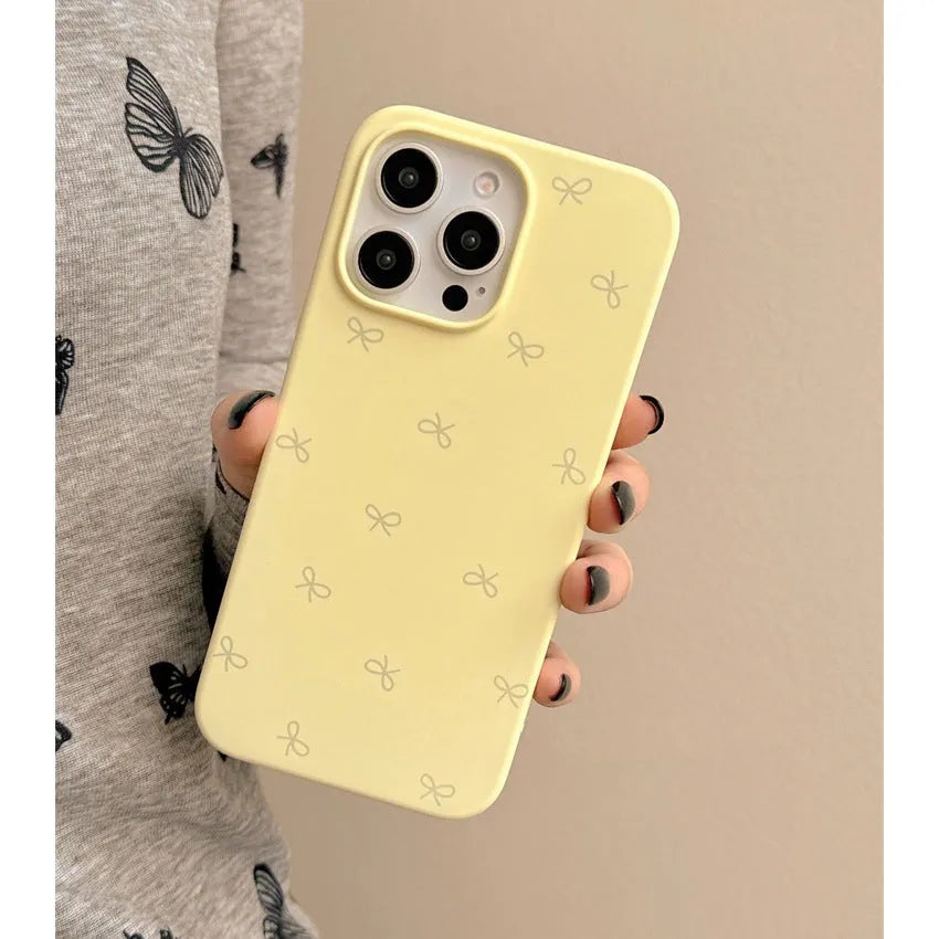 Liquid silicone phone case with bow design in antique white, shockproof, for iPhone 13 Pro Max