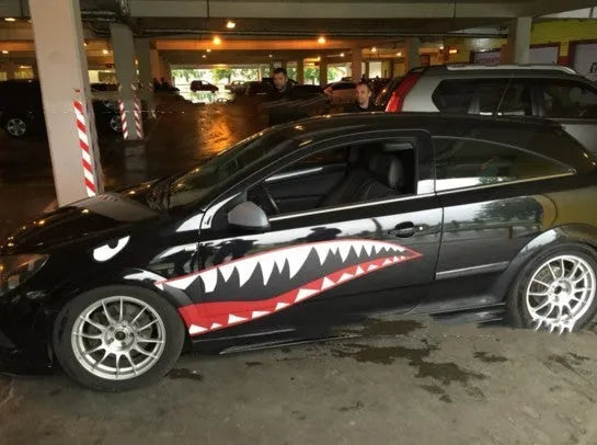 Large format Shark series latte art car body sticker on a vehicle door.
