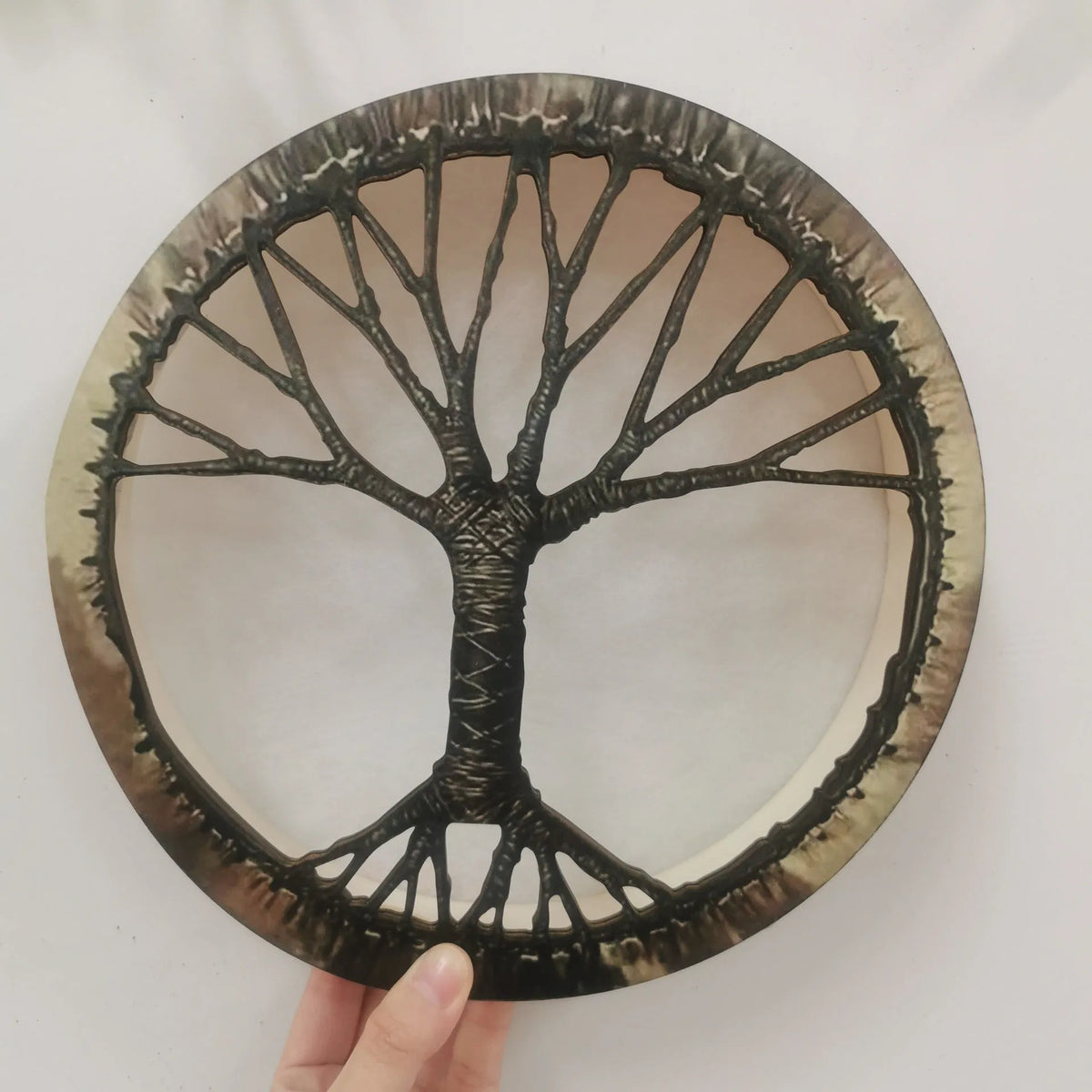 25cm decorative drum with Tree of Life flower surface design, national style, half-handmade