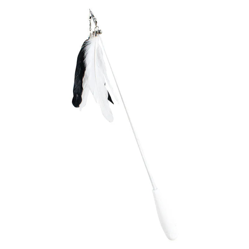 Telescopic cat fishing rod toy with feather teaser and bell, extended to 80cm