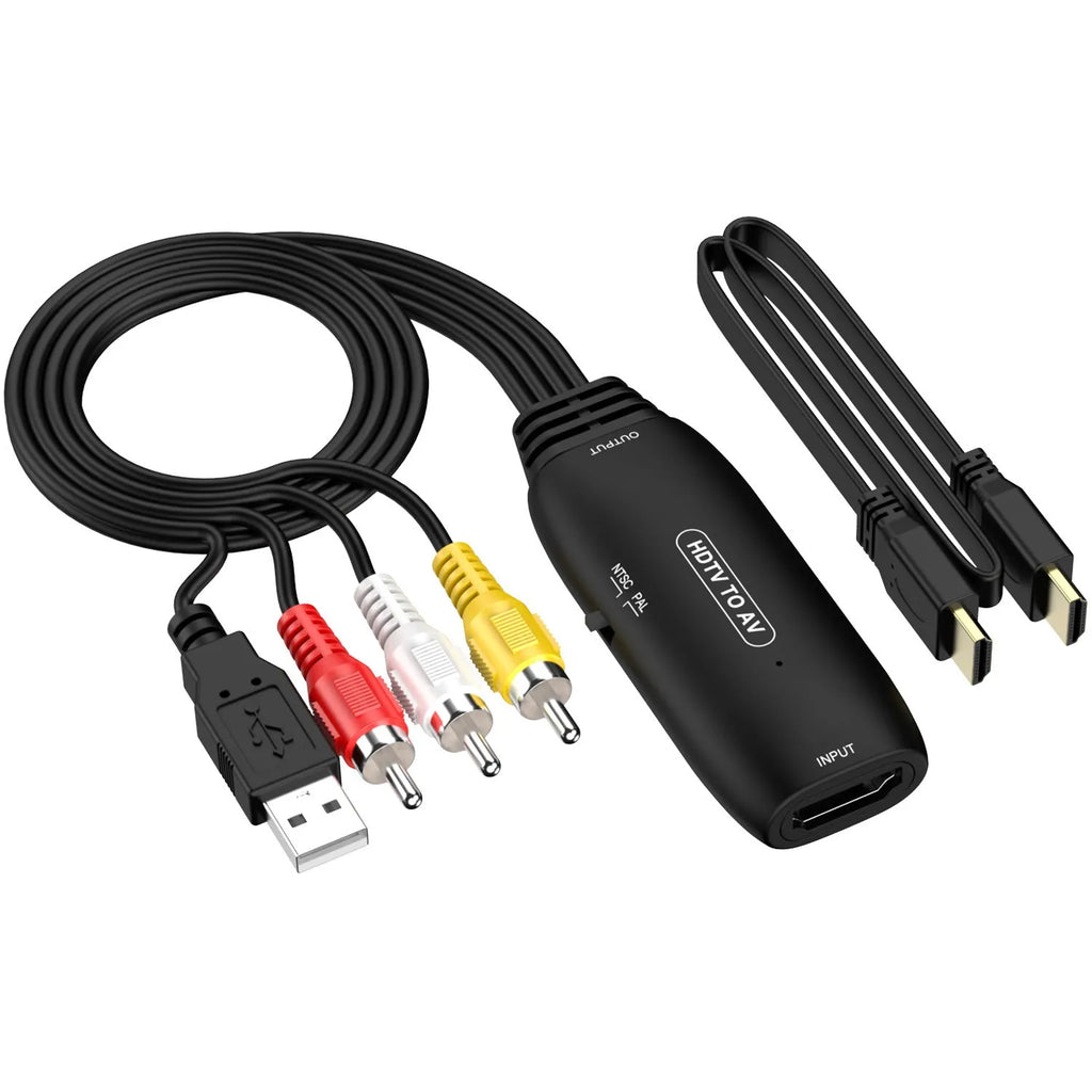 HDMI to AV converter adapter cable with 110cm length and RCA connections for video transfer