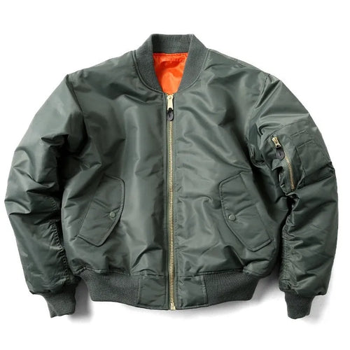 Men's loose-fitting American workwear pilot jacket in army green with cotton padding.
