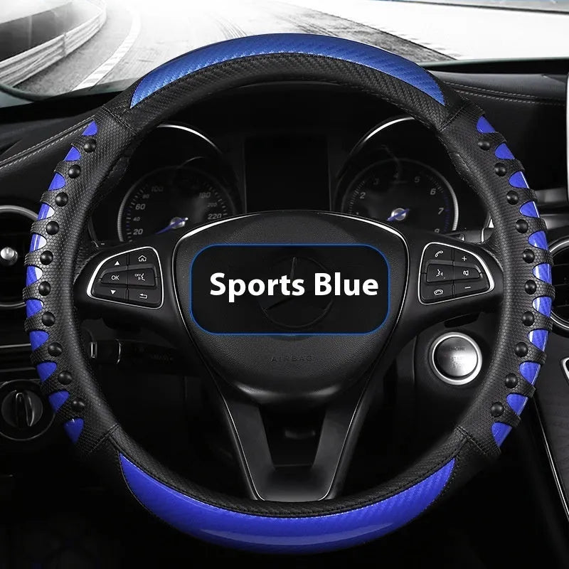 Leather silicone car steering wheel cover in business style with round fit