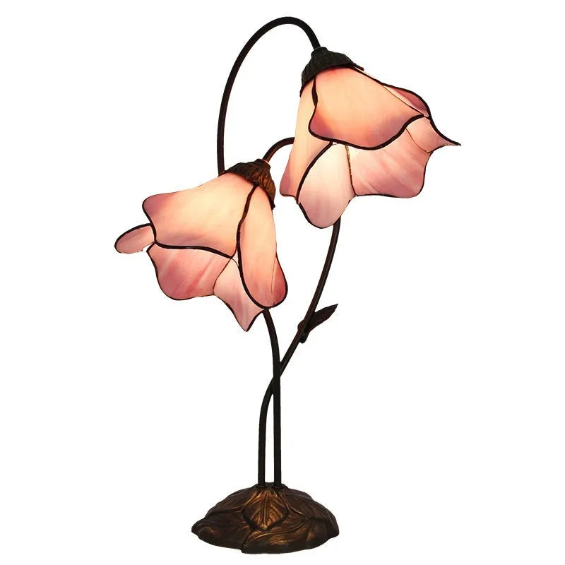 American retro classical table lamp with glass lotus flower head in choice of twelve colours and styles