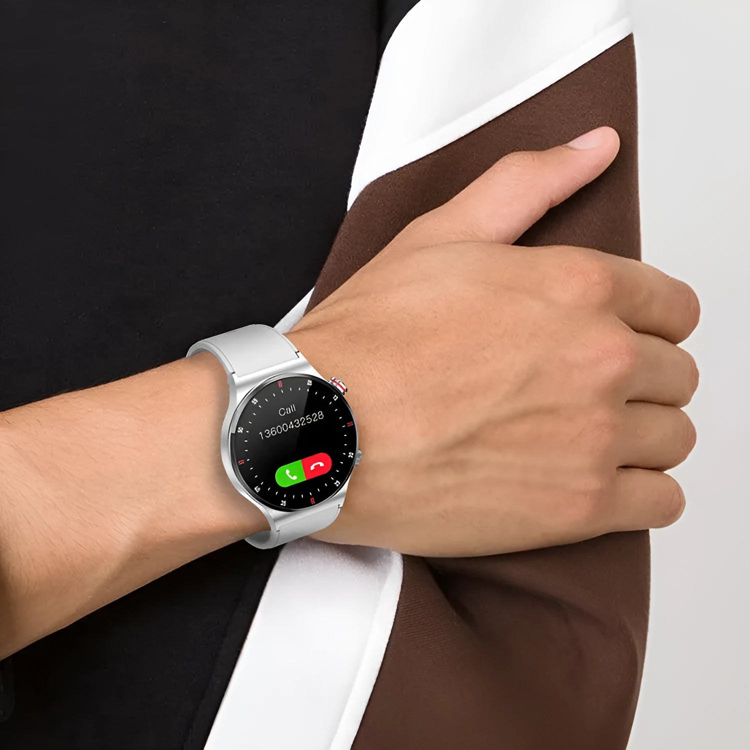 Black and silver smart sports watch with silicone band and 1.28-inch screen
