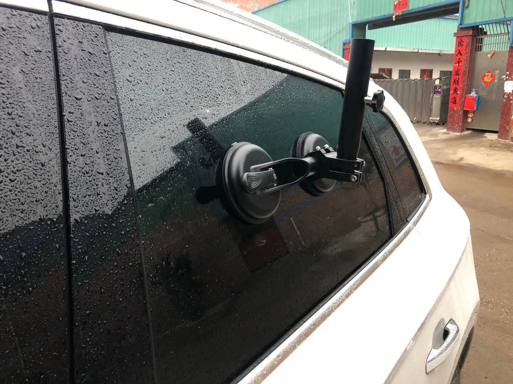 Black ABS off-road car sucker base with a round rubber suction cup for glass mounting.