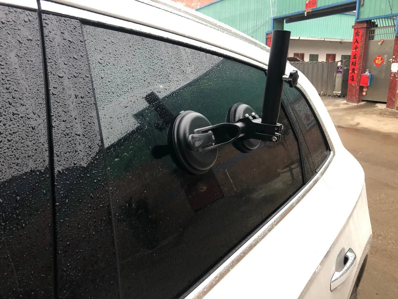 Black ABS off-road car sucker base with a round rubber suction cup for glass mounting.