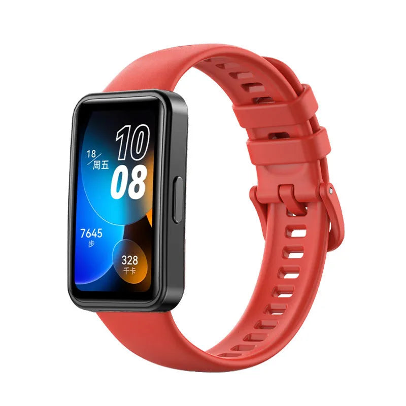 Huawei silicone watch strap in monochrome design on display with eleven colour options