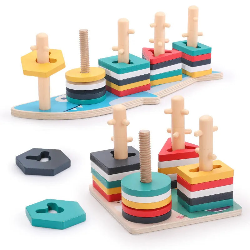 Wooden geometric column building blocks toy in May Day set column colour with colour box packaging 27cm