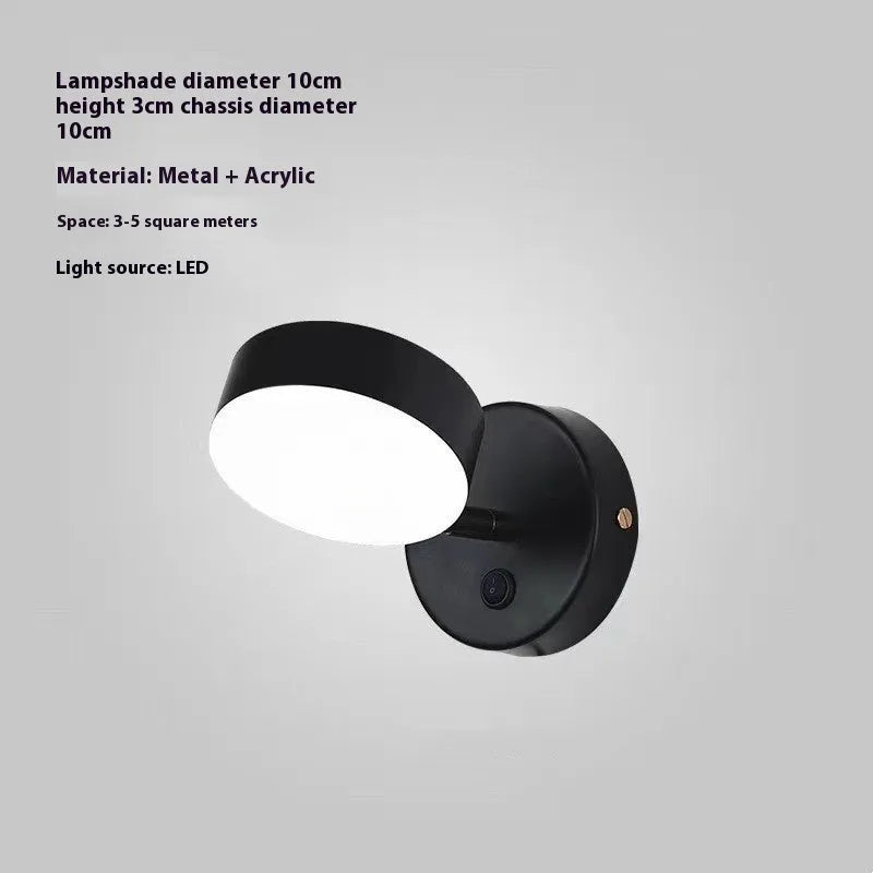 Rotatable bedside wall lamp with golden mirror front in gold finish mounted on wall