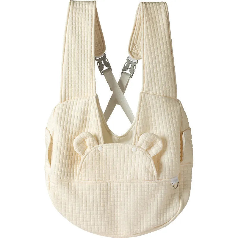 Grey square plaid quilted pet diaper backpack with cross-chest straps for small dogs and cats