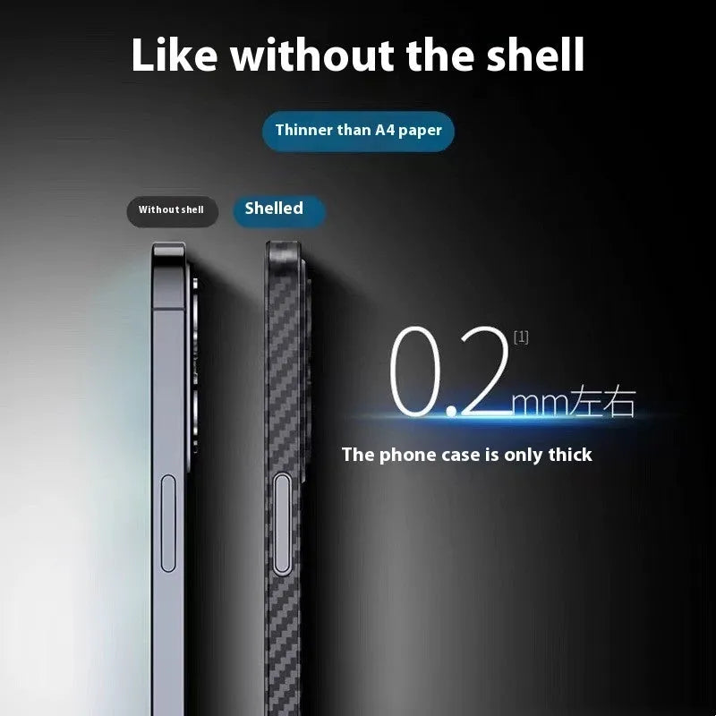Carbon fiber phone case with drop resistance and heat dissipation for iPhone, black and gray colour