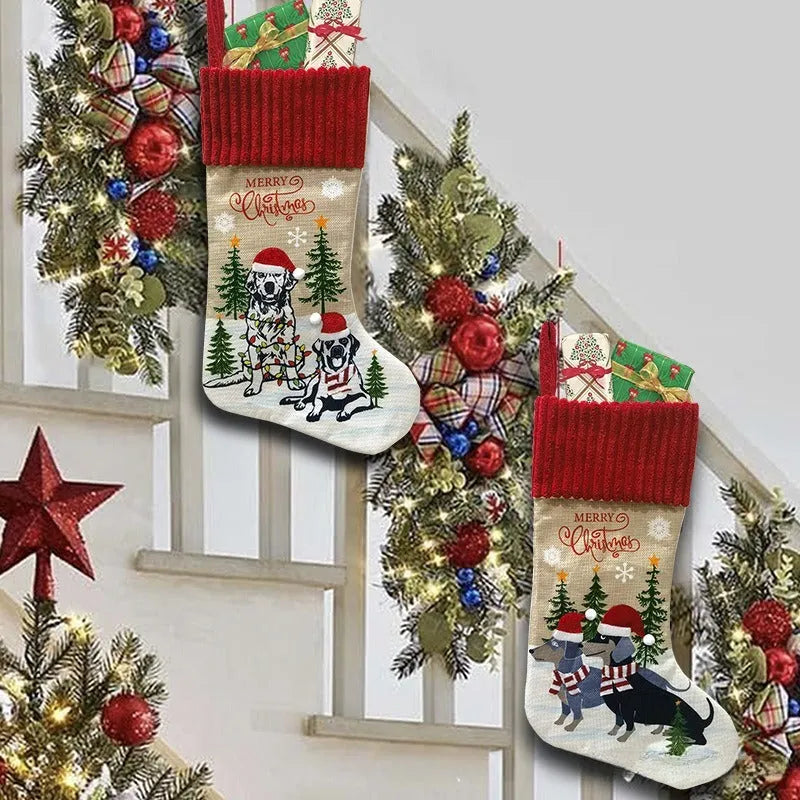 Christmas tree pendant with cats and dogs by fireplace, cloth ornament 46x28cm