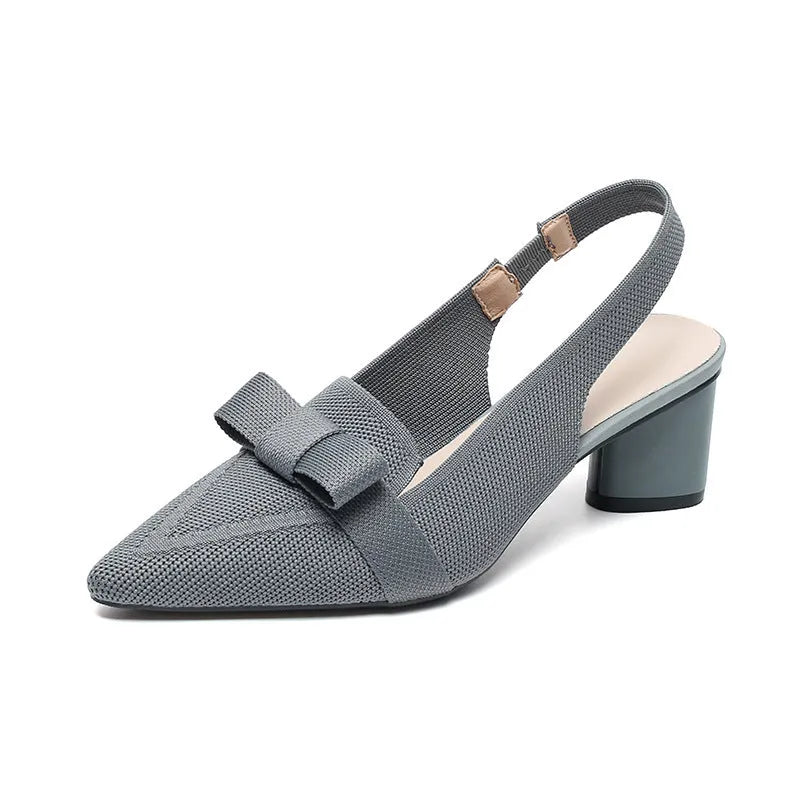Women's closed toe bow high heel sandals with ankle buckle in various solid colour options
