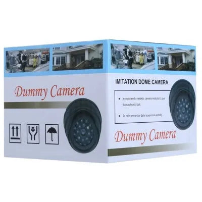 White plastic dummy dome CCTV camera with flashing red LED, 9.4 x 9.4 x 7 cm, indoor outdoor use