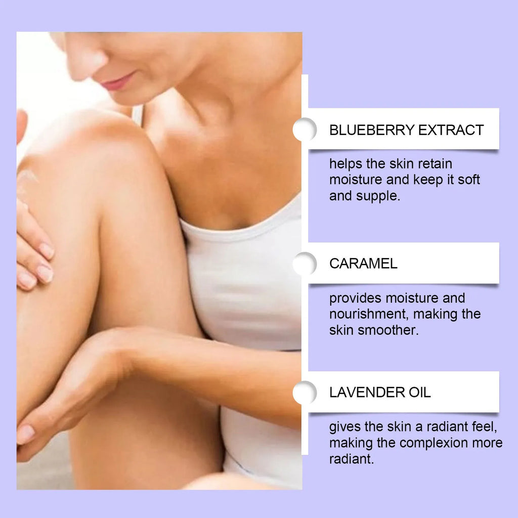 Blueberry Caramel Body Cream container showing 114g net content