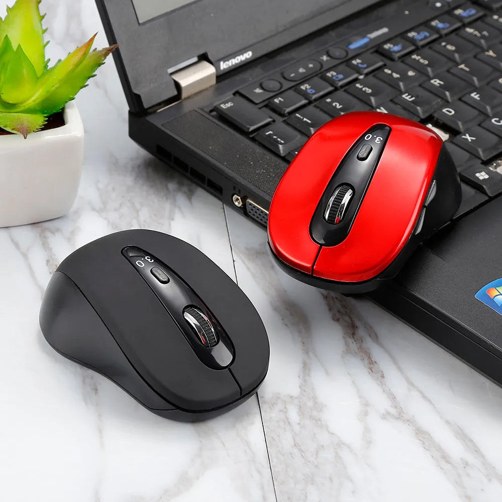 Wireless dual-mode Bluetooth and 2.4GHz laptop mouse, 2400dpi optical, six keys, 100x60x40mm, black blue red yellow