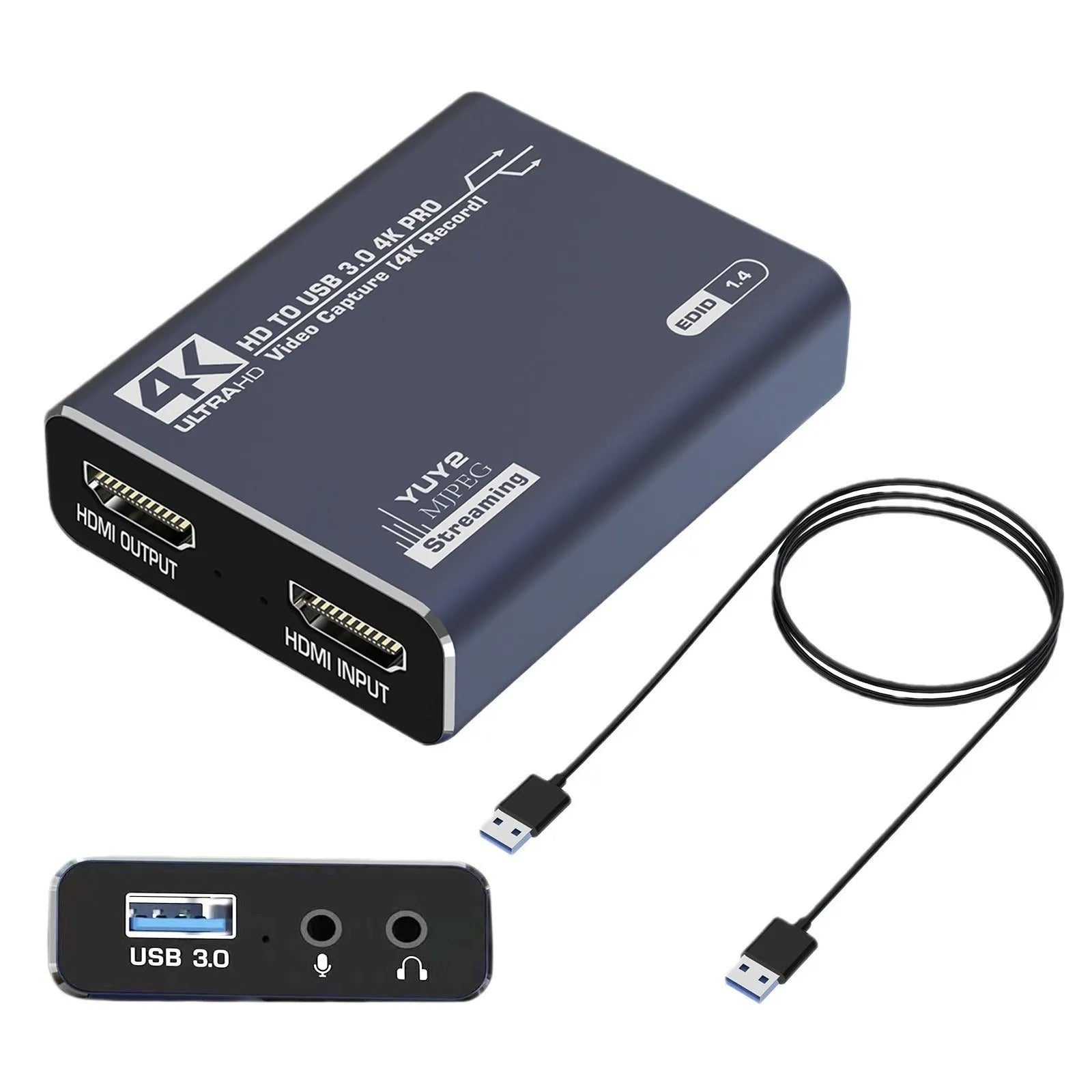 Black 4K gaming set-top box with MS2131 chip for 1080 resolution playback and audio recording.