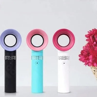 Portable bladeless fan with USB cable and base in assorted colours