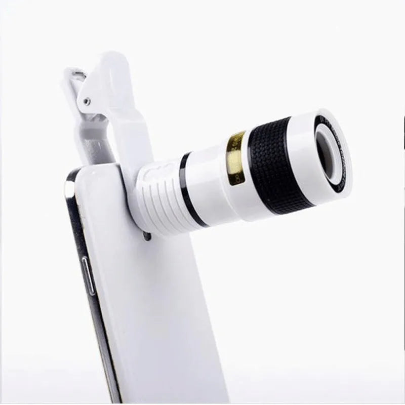 12x zoom phone camera telescope lens with adjustable clip on a smartphone