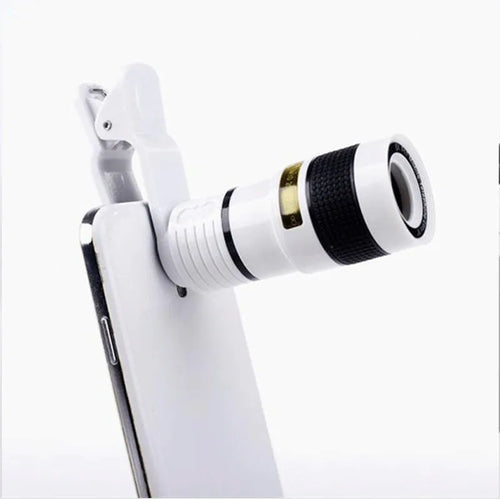 12x zoom phone camera telescope lens with adjustable clip on a smartphone