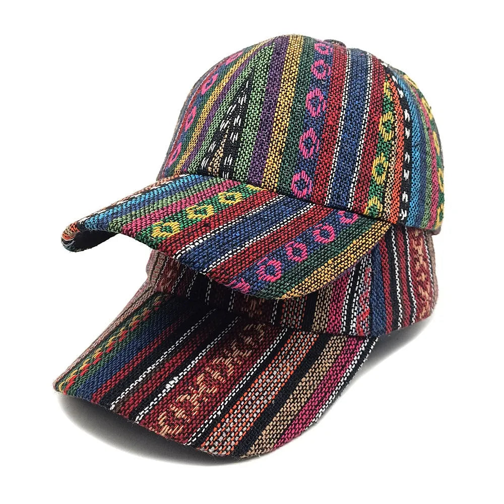 Women's beige Bohemian-style dome crown baseball cap made from polyester fabric.