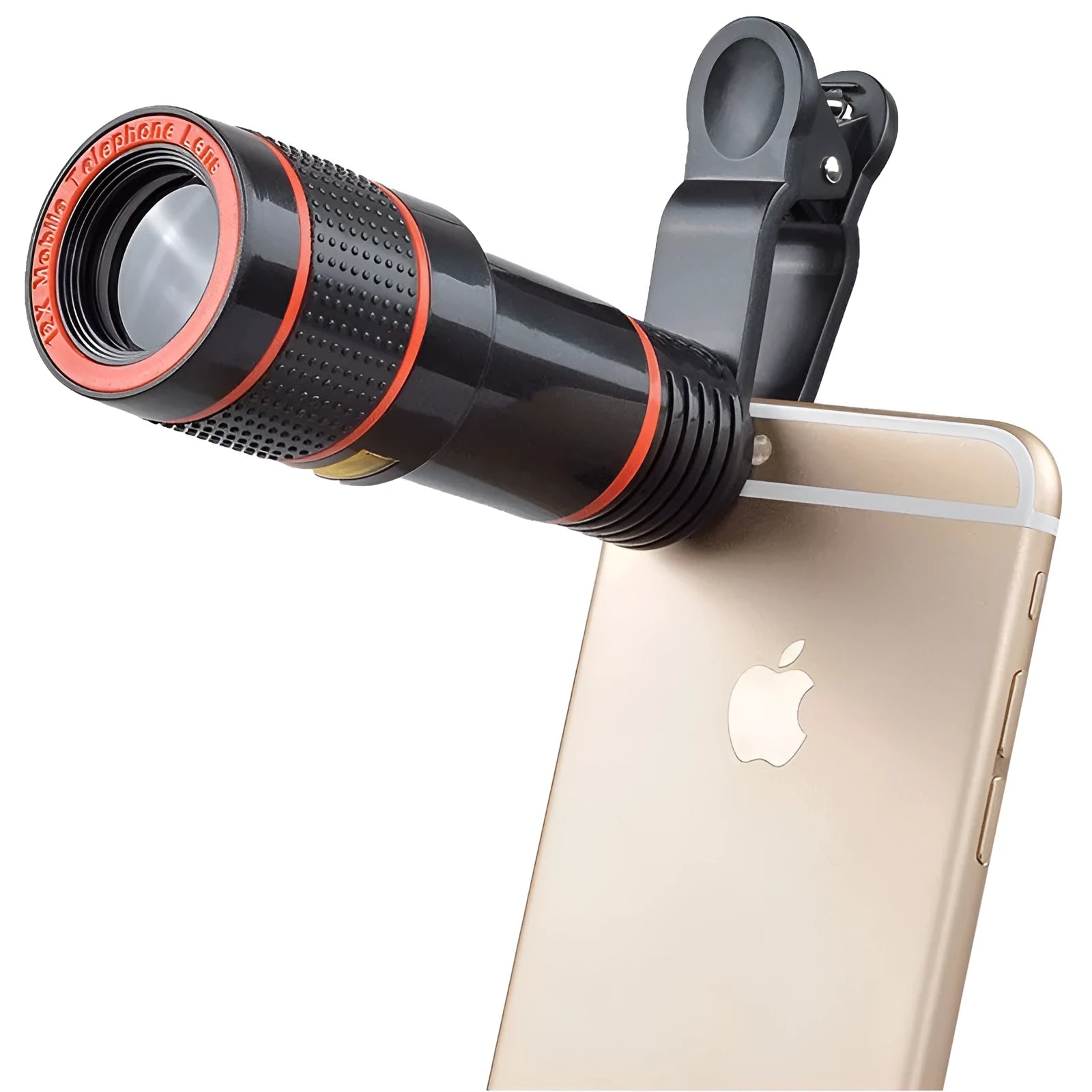 12x zoom phone camera telescope lens with adjustable clip on a smartphone