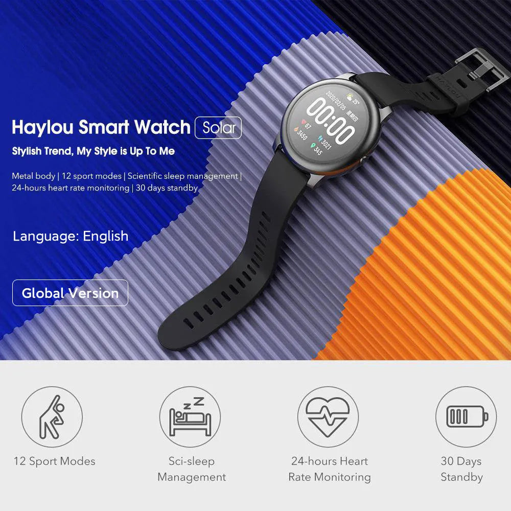 Black round smart watch with heart rate and sleep monitor on wrist, alloy case and silicone band