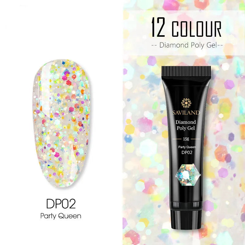 Bright nail polish bottle in colour DP01 with sequin crystal glitter extension glue, 15g resin formula