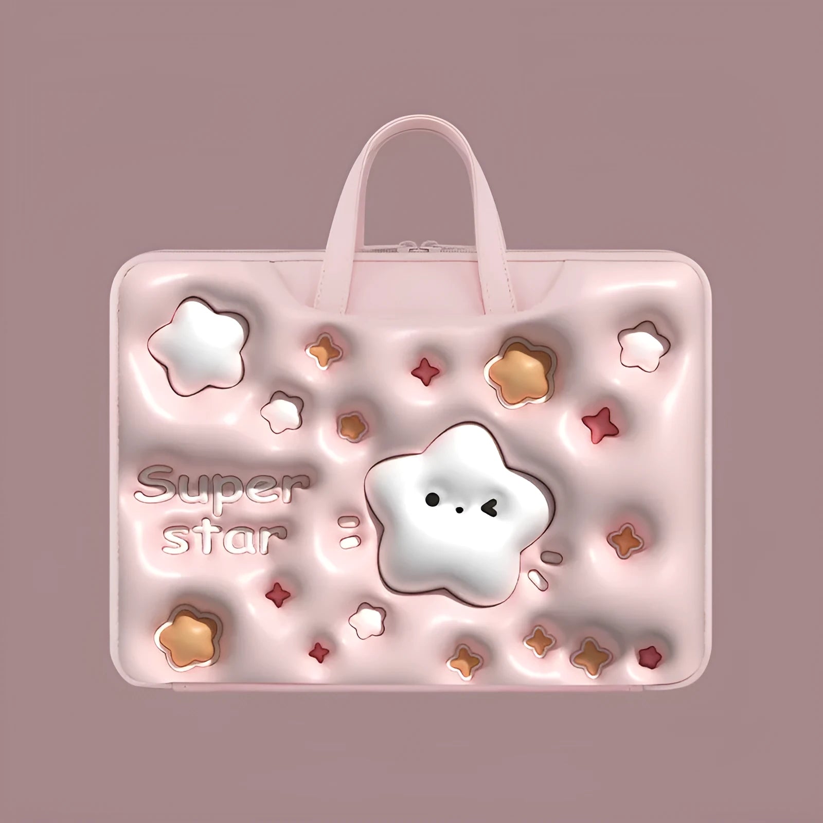 Inflatable laptop bag in PU leather with hanging strap, showing cute panda design for 13-15.6 inch laptops