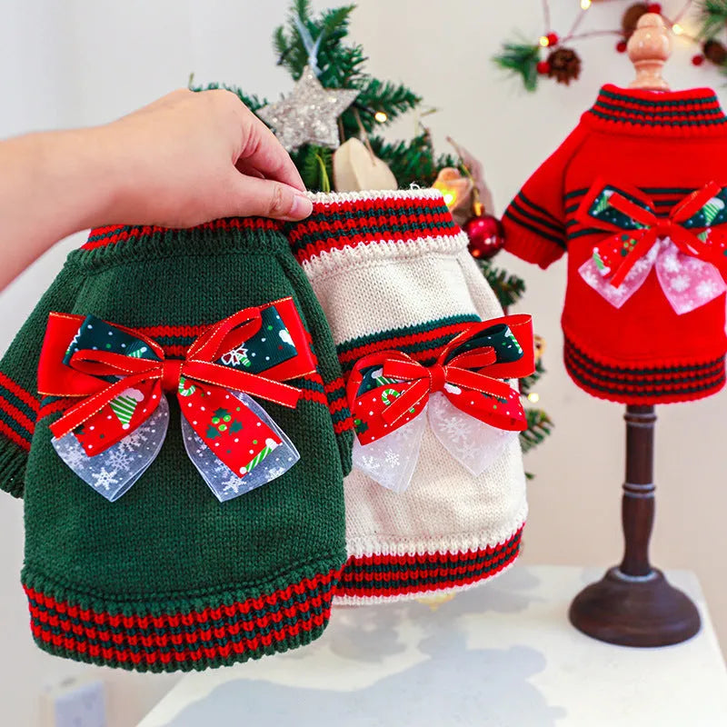 Red Christmas dog jumper with 'Merry Christmas' text on a small dog