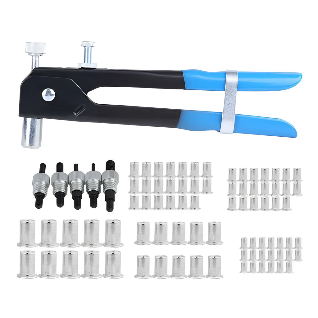 Alloy steel manual riveter nut gun set, model 86PC or 106PC.