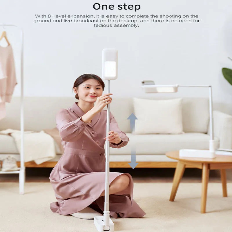 Floor-standing LED fill light bracket with telescopic design for mobile phone live broadcasts