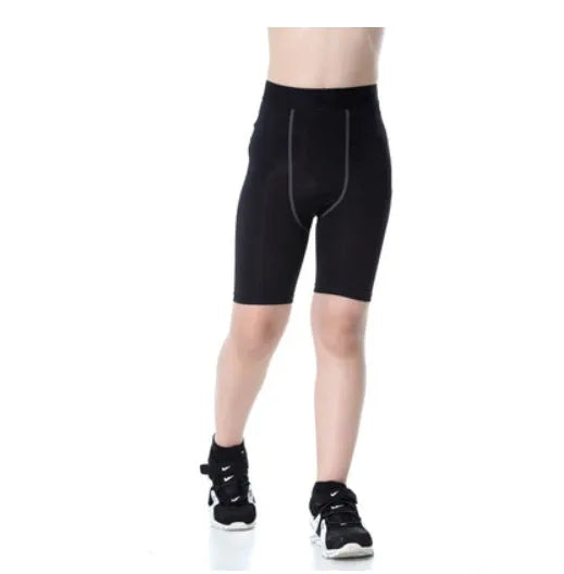 Children's black and green polyester-spandex sportswear set with T-shirt and trousers.