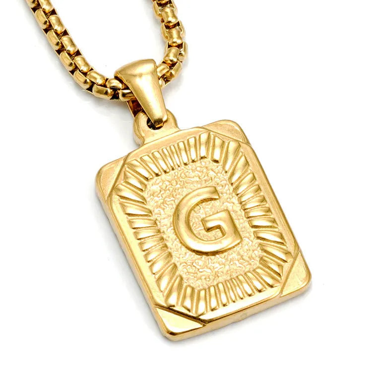 Gold-plated 18K titanium steel letter pendant necklace on a pearl chain, unisex design, gold colour