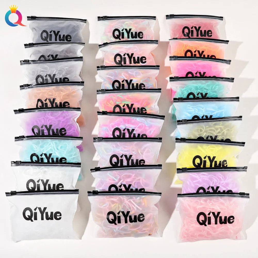 Children's hair rubber bands in various colours, cartoon Korean style, strong pull, disposable, 1000pcs or 500pcs pack.