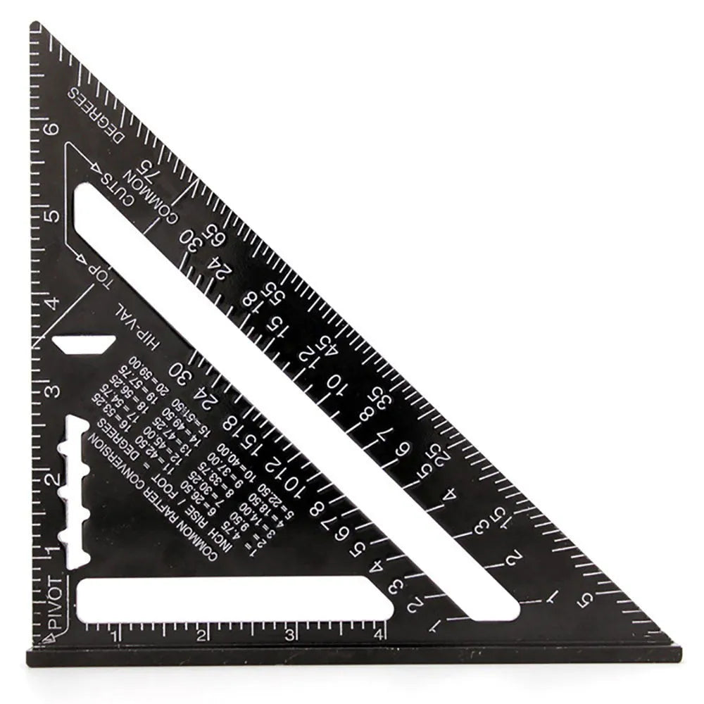 Aluminium alloy woodworking measuring square showing 90-degree angle and 0.1mm graduation markings