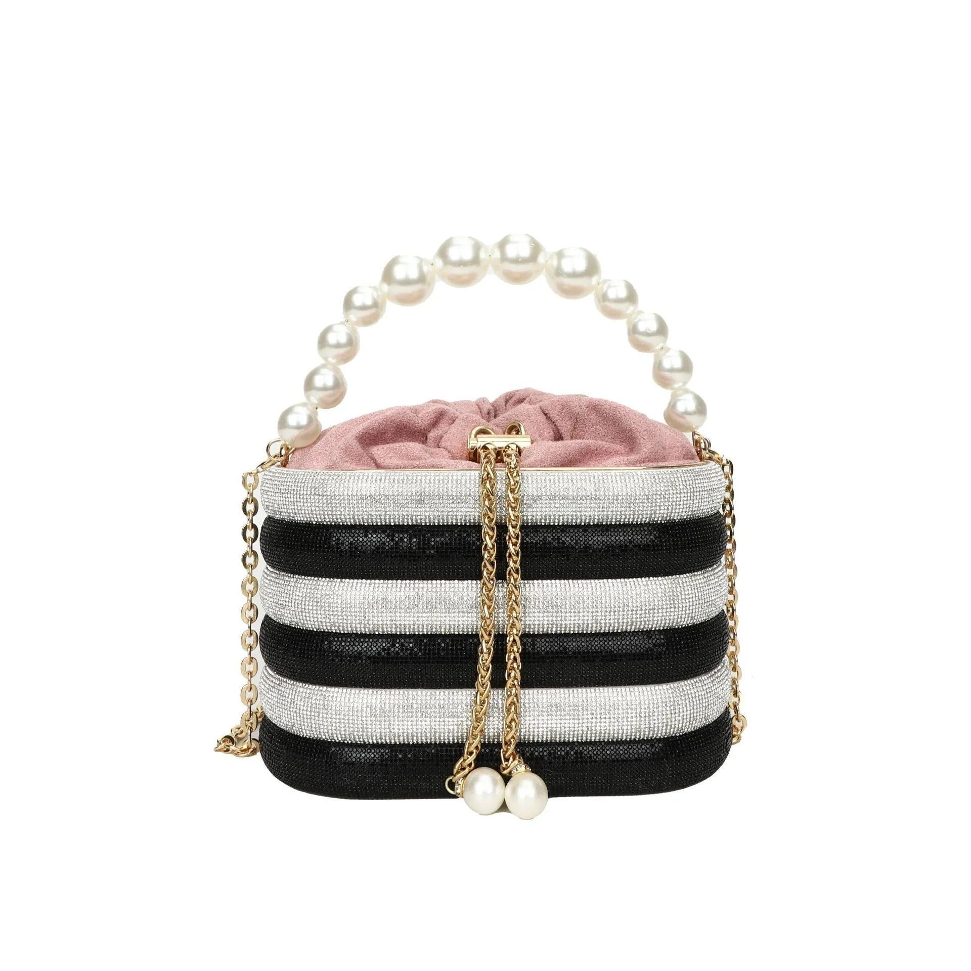 Women's round crossbody dinner bag with pearl bead embellishment in European retro style