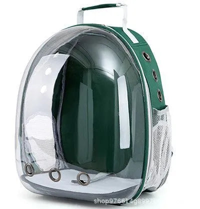 Astronaut-shaped grey cat carrier bag with side opening and medium capacity.